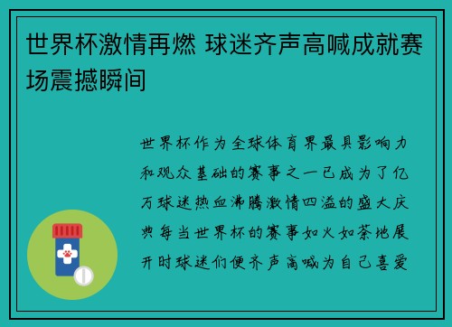 世界杯激情再燃 球迷齐声高喊成就赛场震撼瞬间